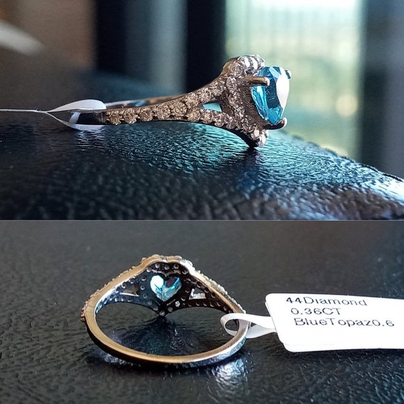 (SOLD) 14K Heart-Shaped Blue Topaz Diamond Ring Sz 5.75 - Picture 9 of 11